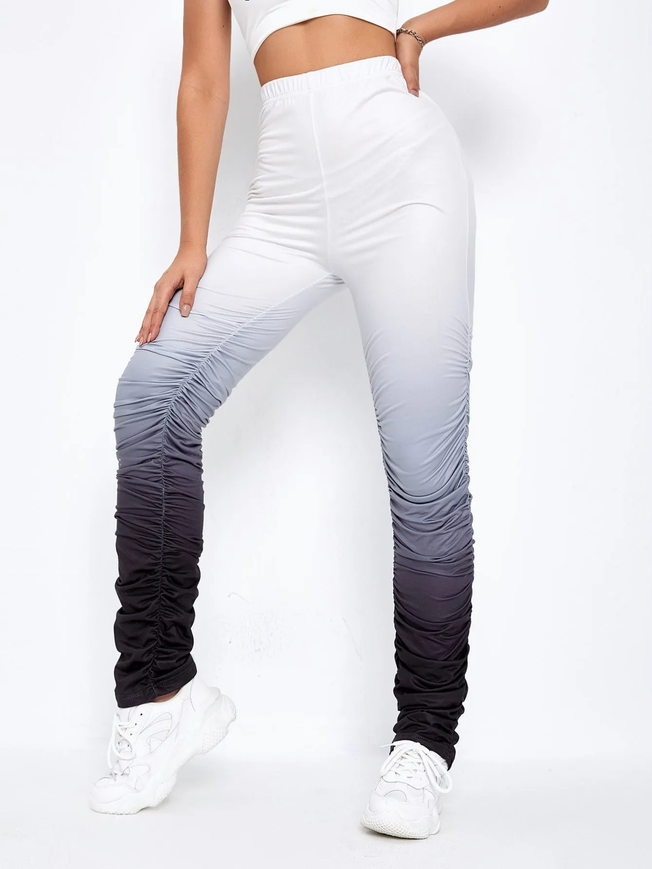 Casual Ombre Ruched High Waist Long Women Pants