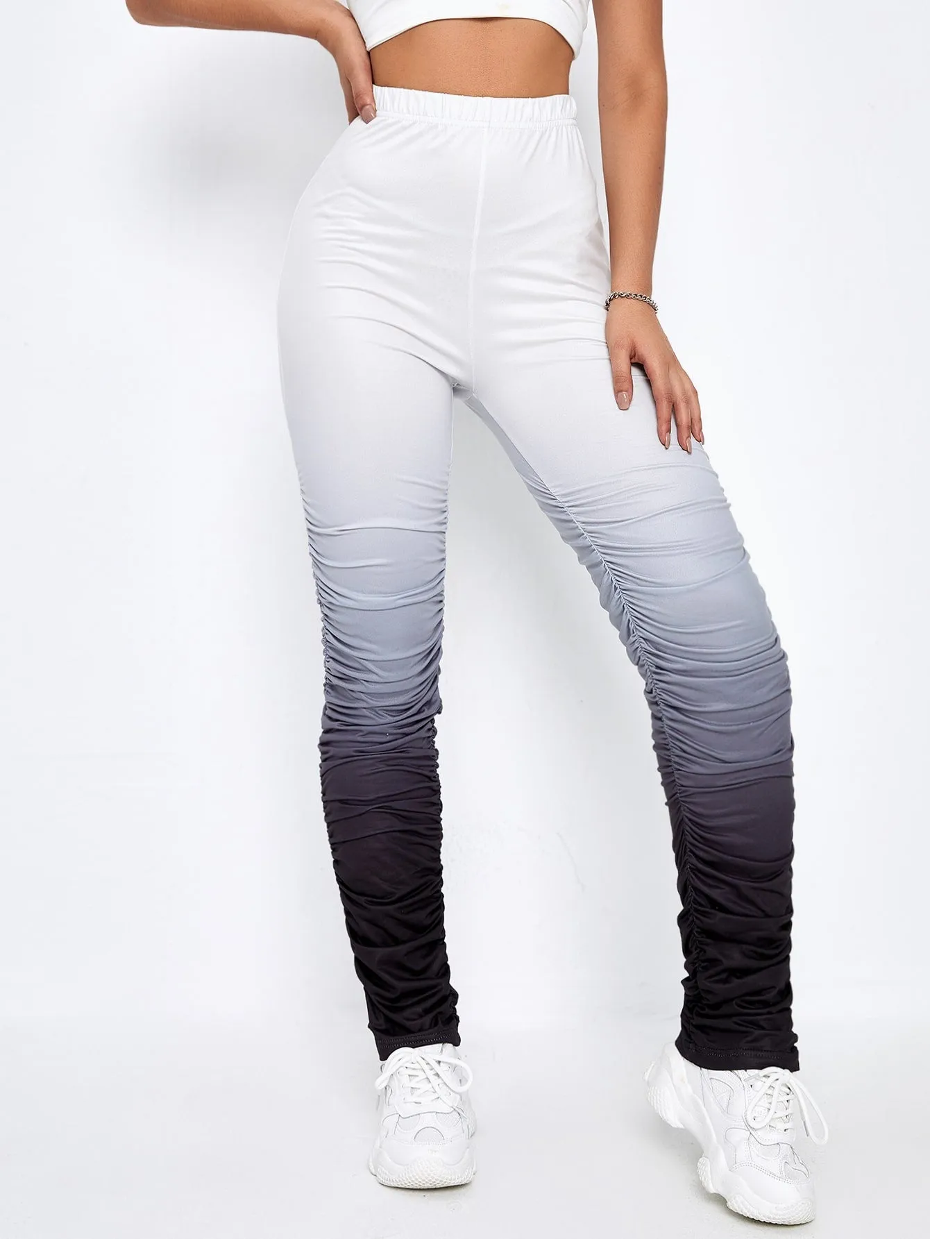 Casual Ombre Ruched High Waist Long Women Pants