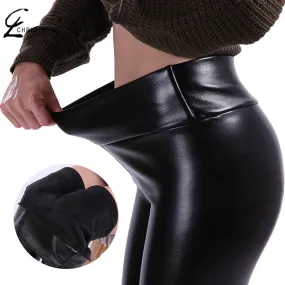 CHRLEISURE S-5XL Women Plus Size Winter Leather Pants Warm