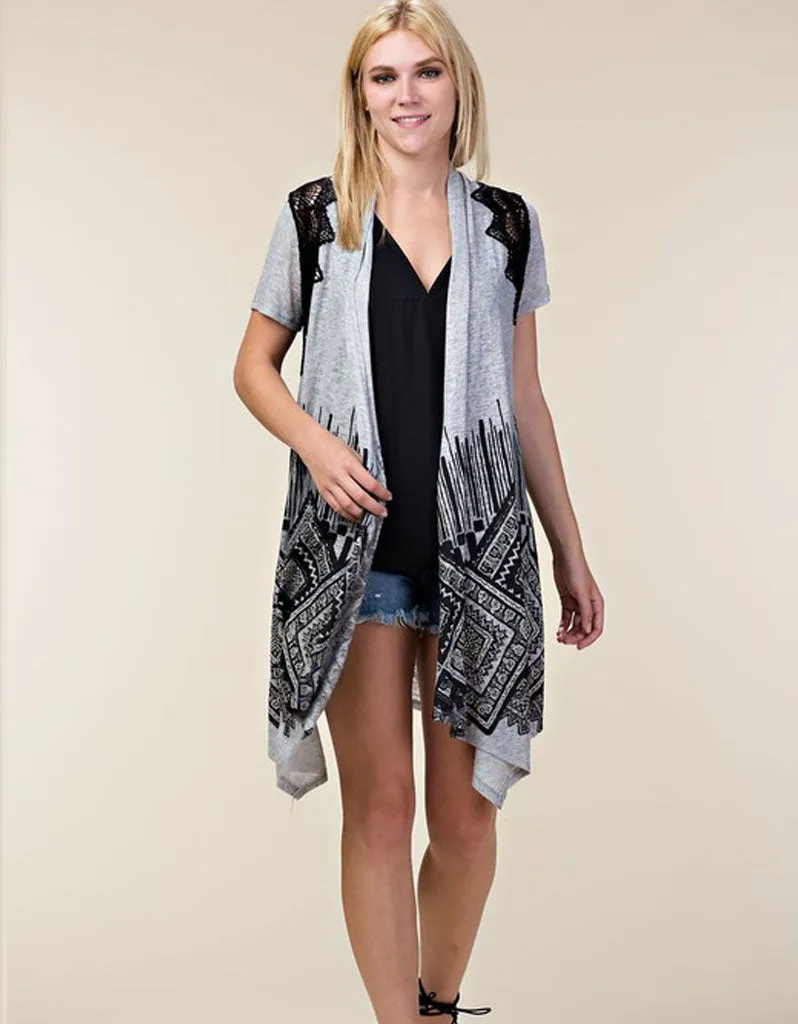 Claire Cap Sleeve Cardigan in Heather Grey & Black