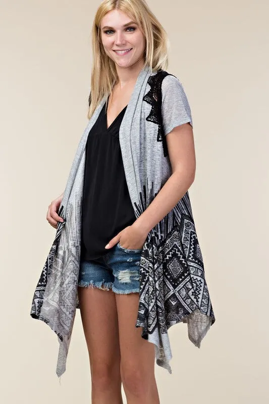 Claire Cap Sleeve Cardigan in Heather Grey & Black