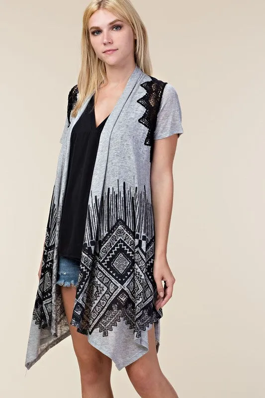 Claire Cap Sleeve Cardigan in Heather Grey & Black