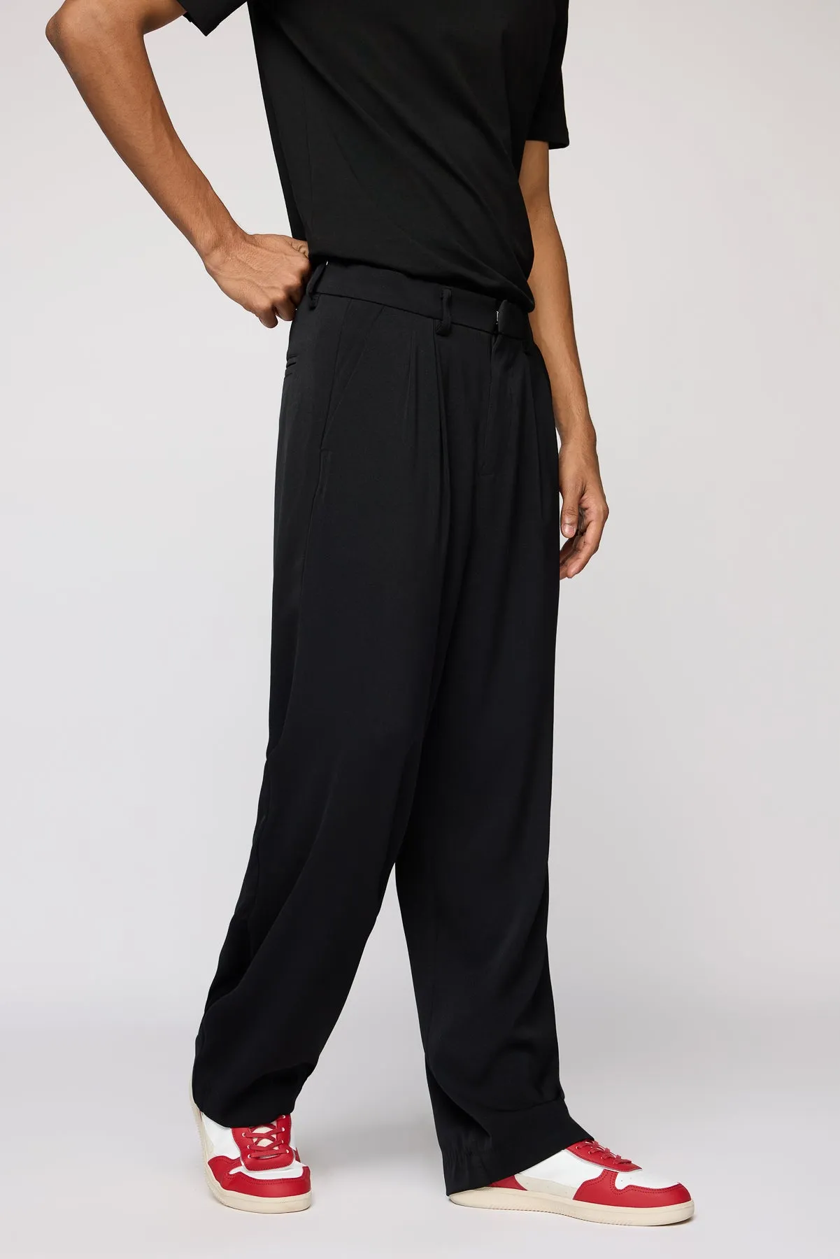 Cosmic Black Men's Pleated Korean Pants