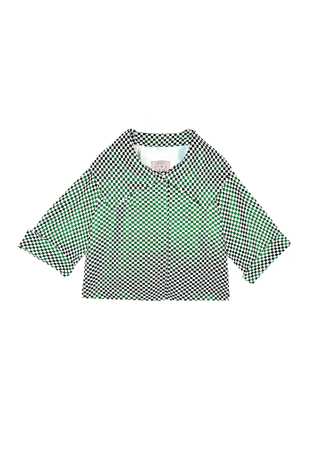 Cropped Grace Coat - Emerald Checkerboard Shimmer