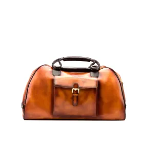 DapperFam Luxe Men's Travel Duffle in Cognac / Black Painted Calf