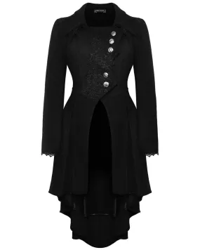 Dark In Love Gothic Asymmetric Lace Trim Dovetail Coat