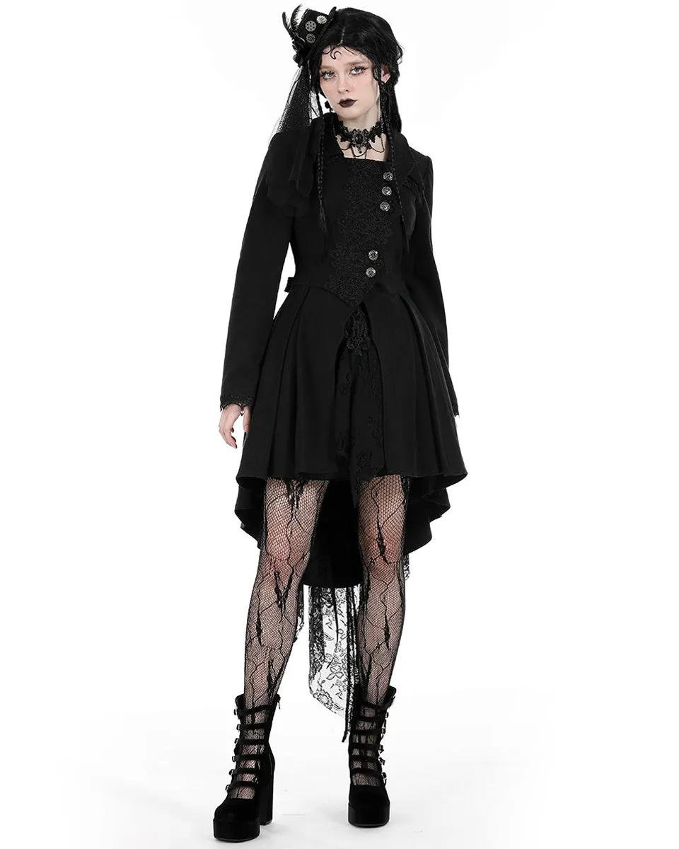 Dark In Love Gothic Asymmetric Lace Trim Dovetail Coat