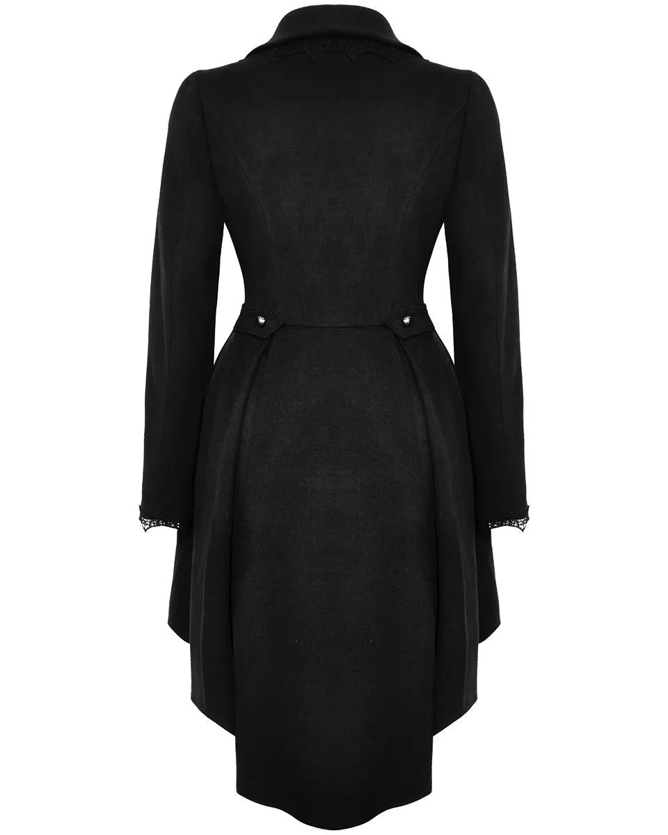 Dark In Love Gothic Asymmetric Lace Trim Dovetail Coat