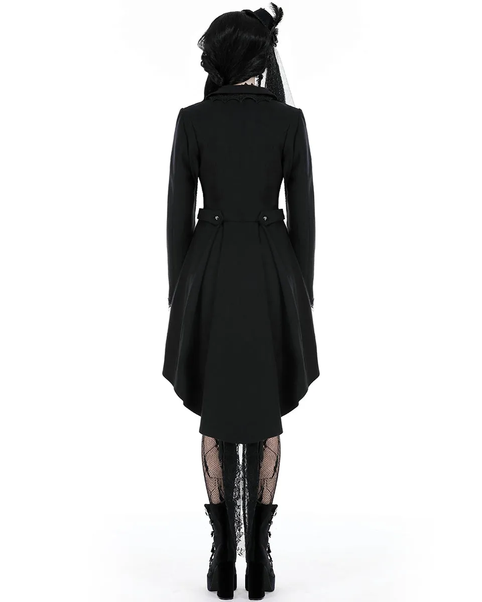 Dark In Love Gothic Asymmetric Lace Trim Dovetail Coat