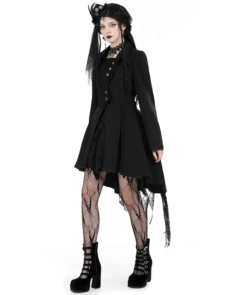 Dark In Love Gothic Asymmetric Lace Trim Dovetail Coat