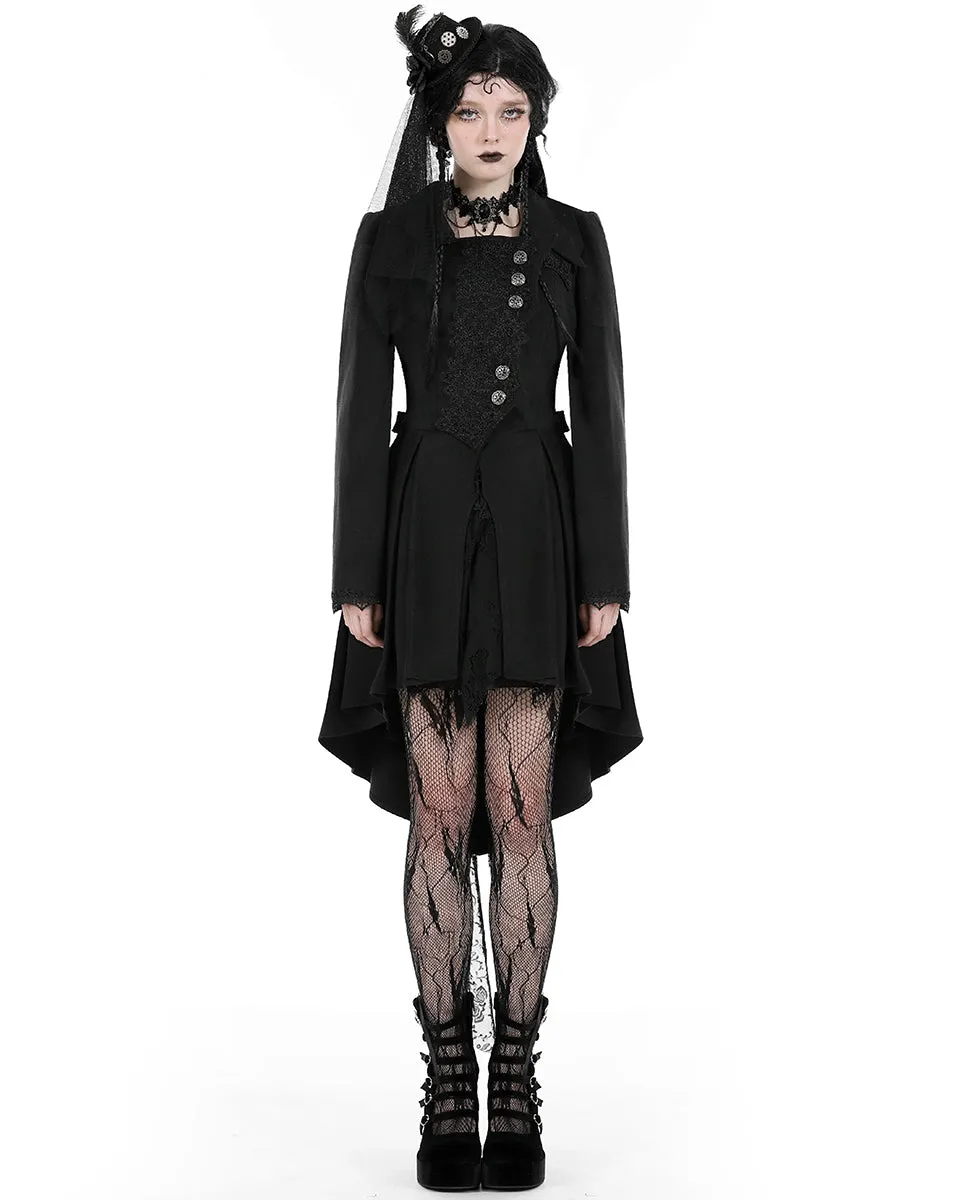 Dark In Love Gothic Asymmetric Lace Trim Dovetail Coat