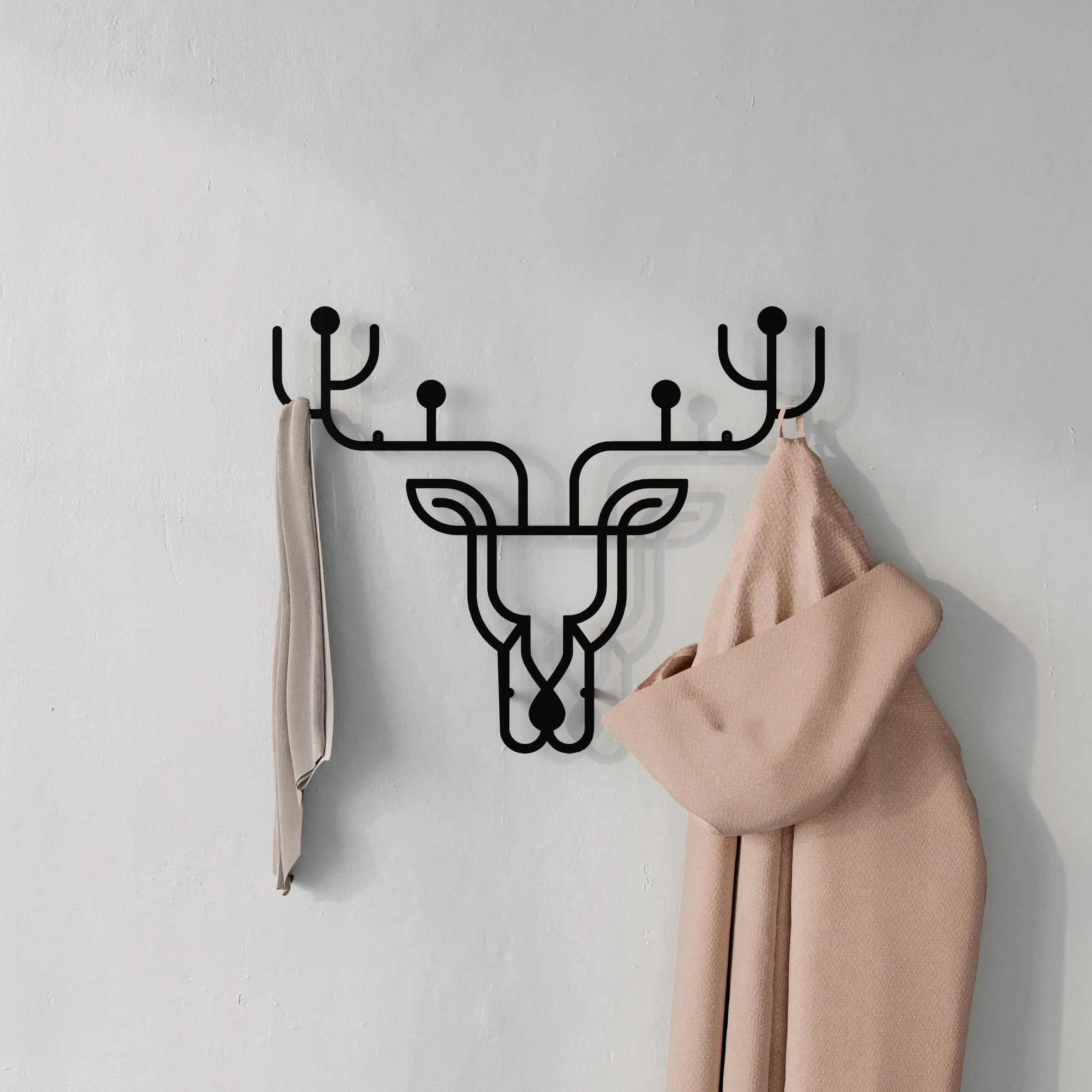 Deer Theme Modern Metal Wall Hanger with Hooks Wall Mounted