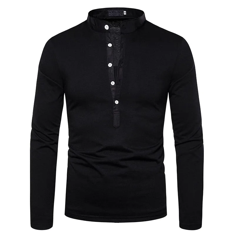 Diagonal Buttons Decorated Long Sleeve T-Shirt