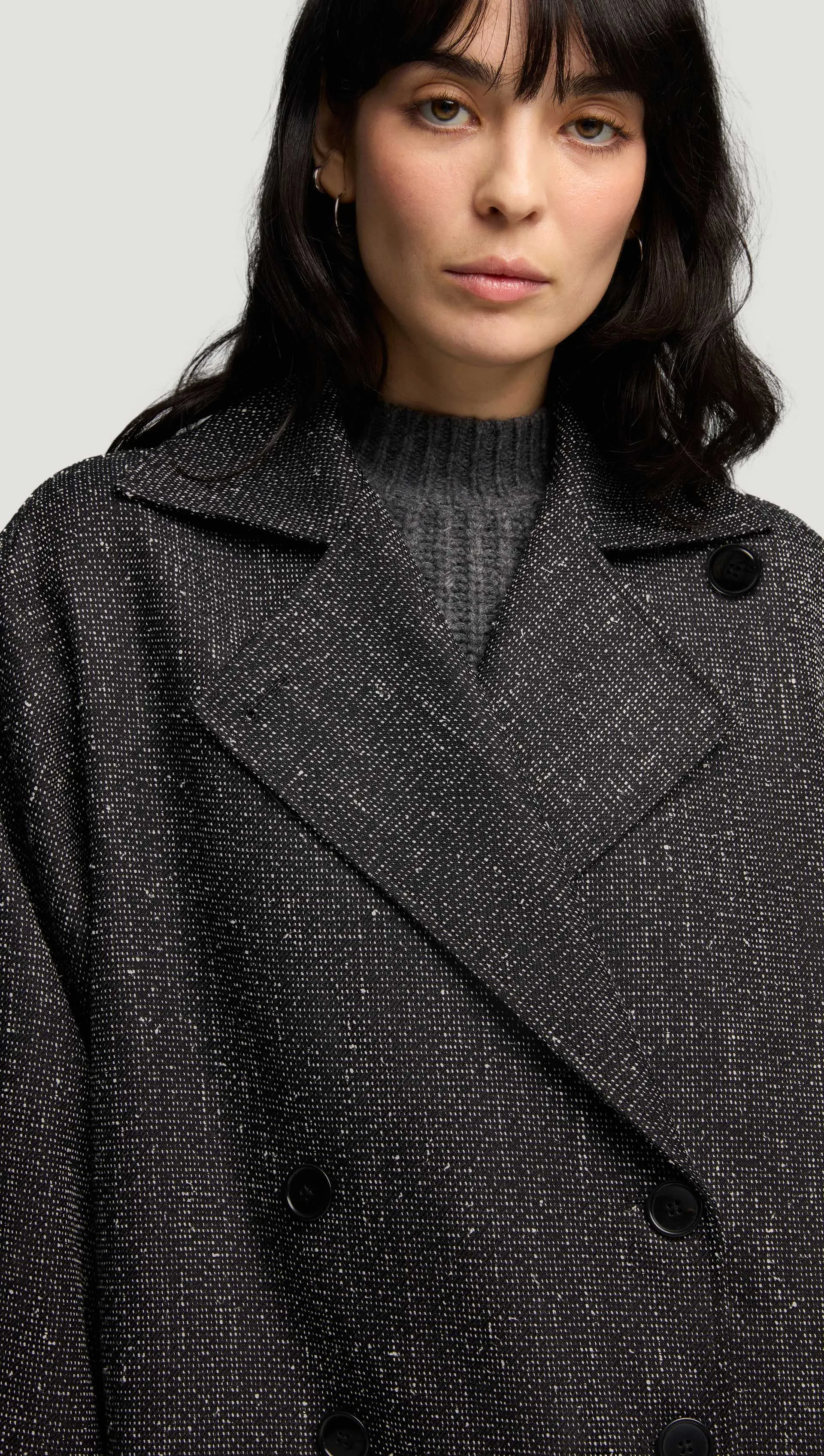 Double-Breasted Coat in Tweed | Black/White