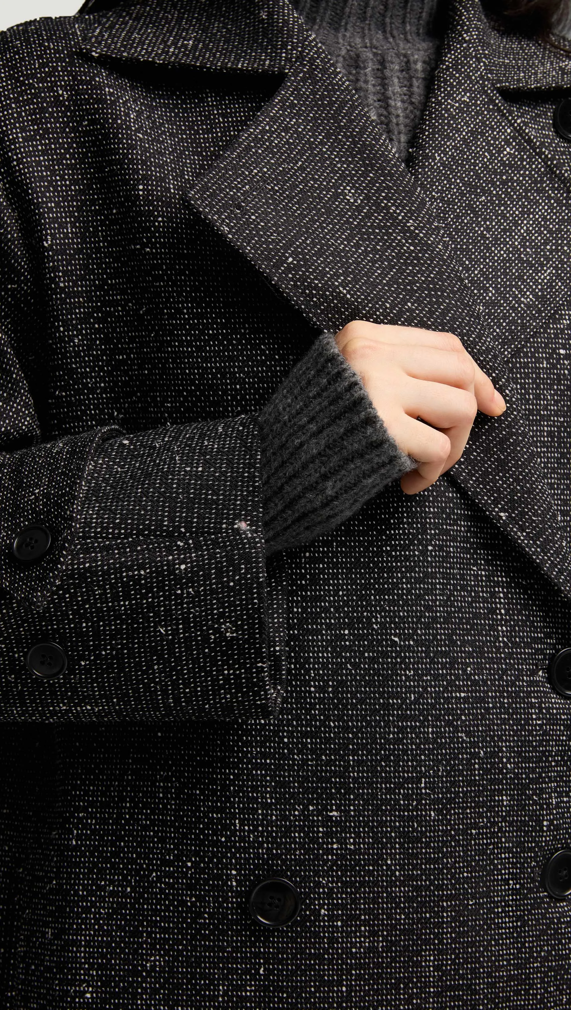 Double-Breasted Coat in Tweed | Black/White