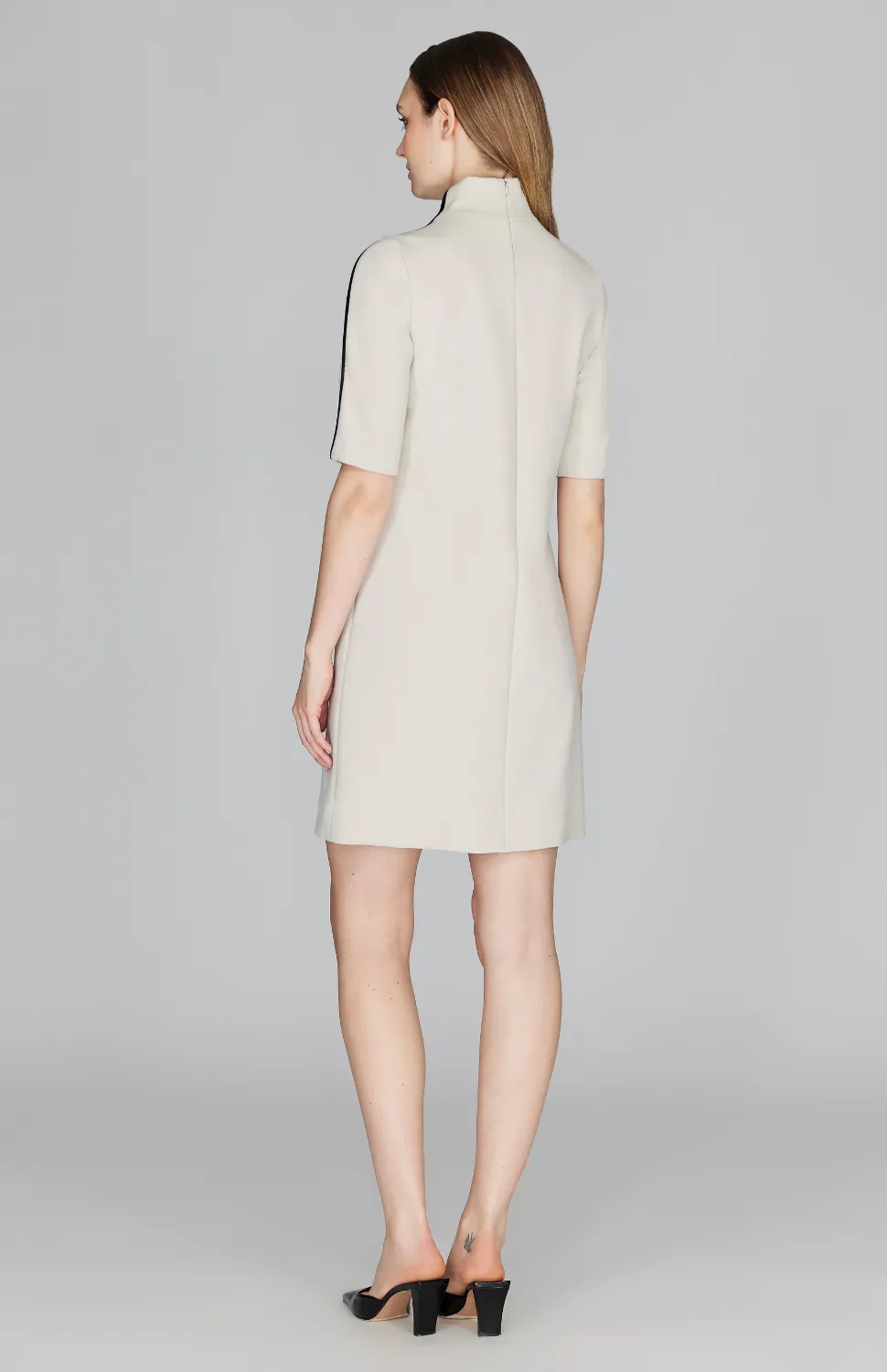 Double Face Turtleneck Shift Dress w/Contrast Bias