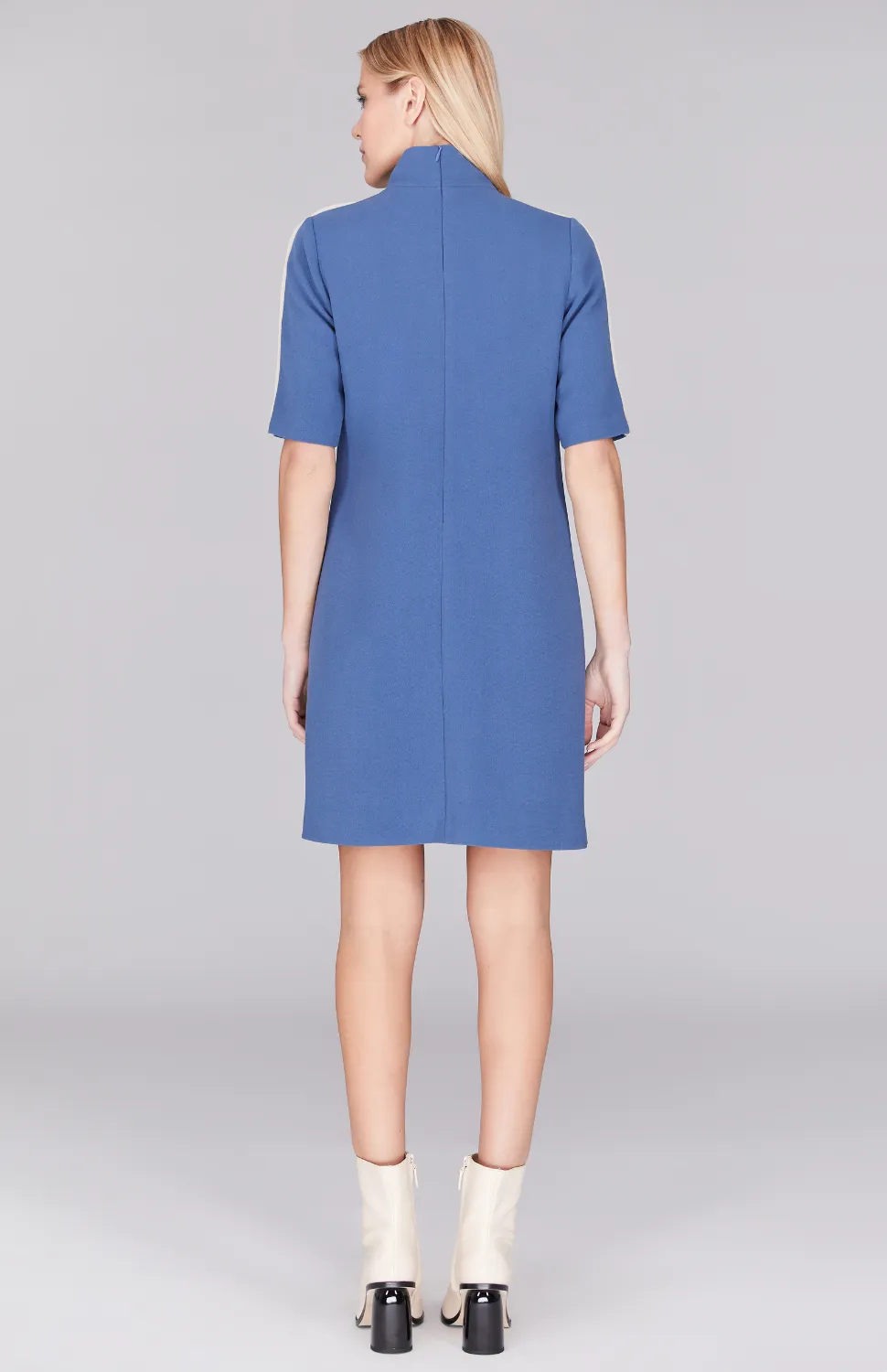 Double Face Turtleneck Shift Dress w/Contrast Bias