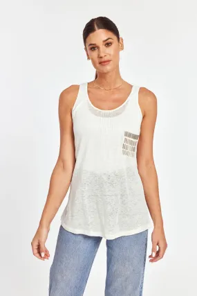 Embellished Pocket Linen Tank