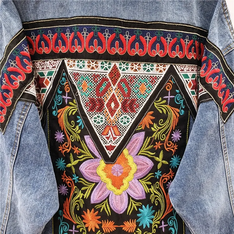 Embroidered Oversized Light Blue Denim Jacket