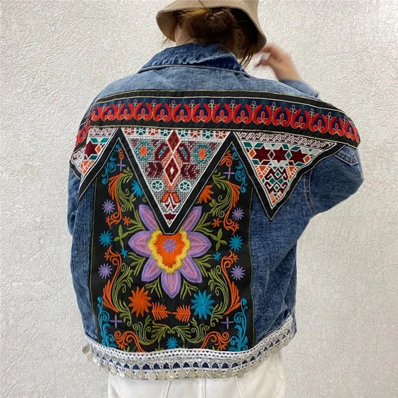 Embroidered Oversized Light Blue Denim Jacket