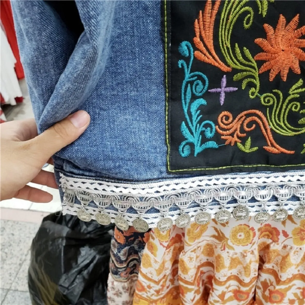 Embroidered Oversized Light Blue Denim Jacket