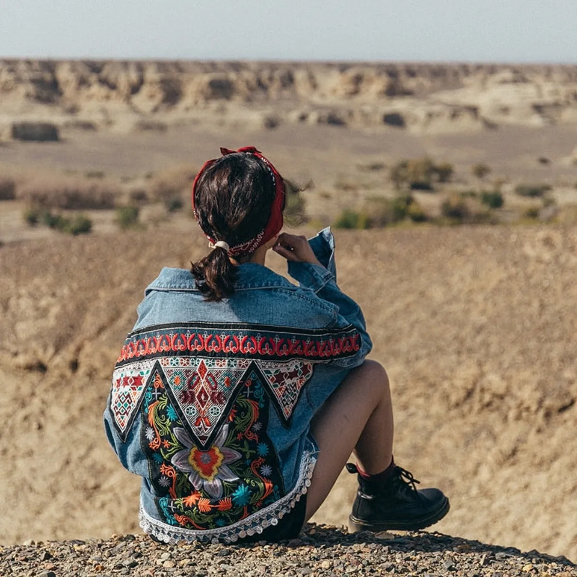 Embroidered Oversized Light Blue Denim Jacket