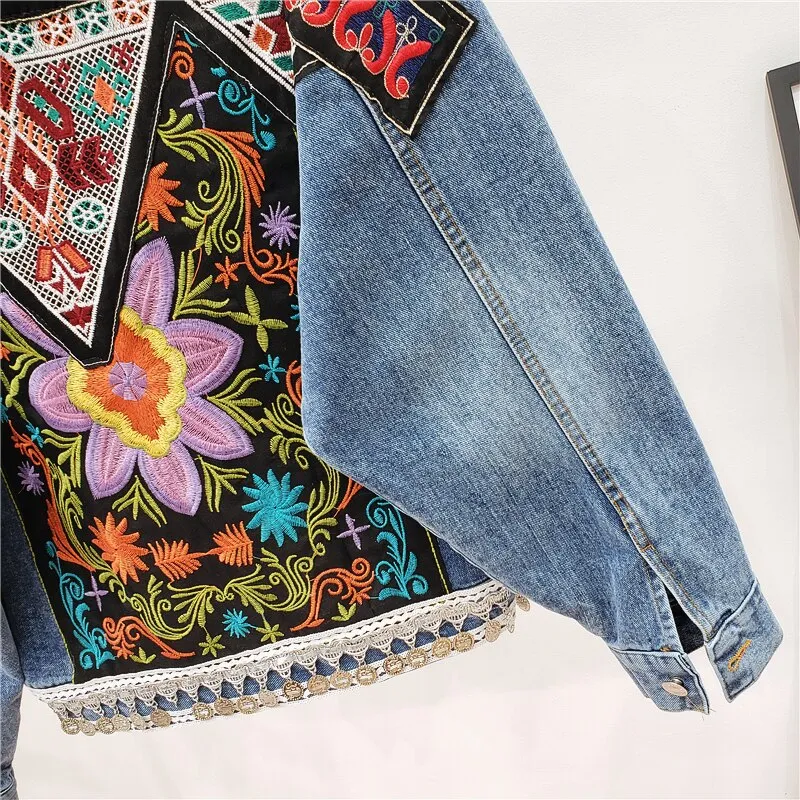 Embroidered Oversized Light Blue Denim Jacket