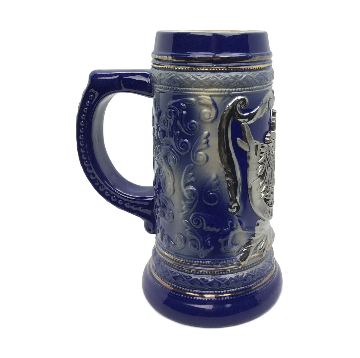 Engraved Ceramic Beer Stein .75L German Eagle Metal Medallion