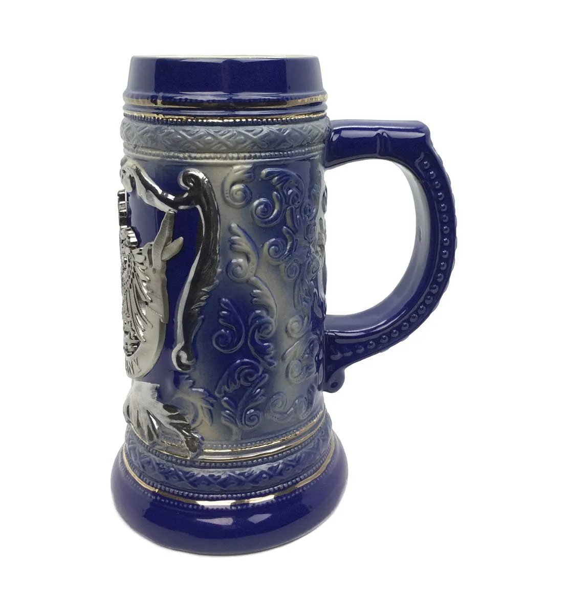 Engraved Ceramic Beer Stein .75L German Eagle Metal Medallion