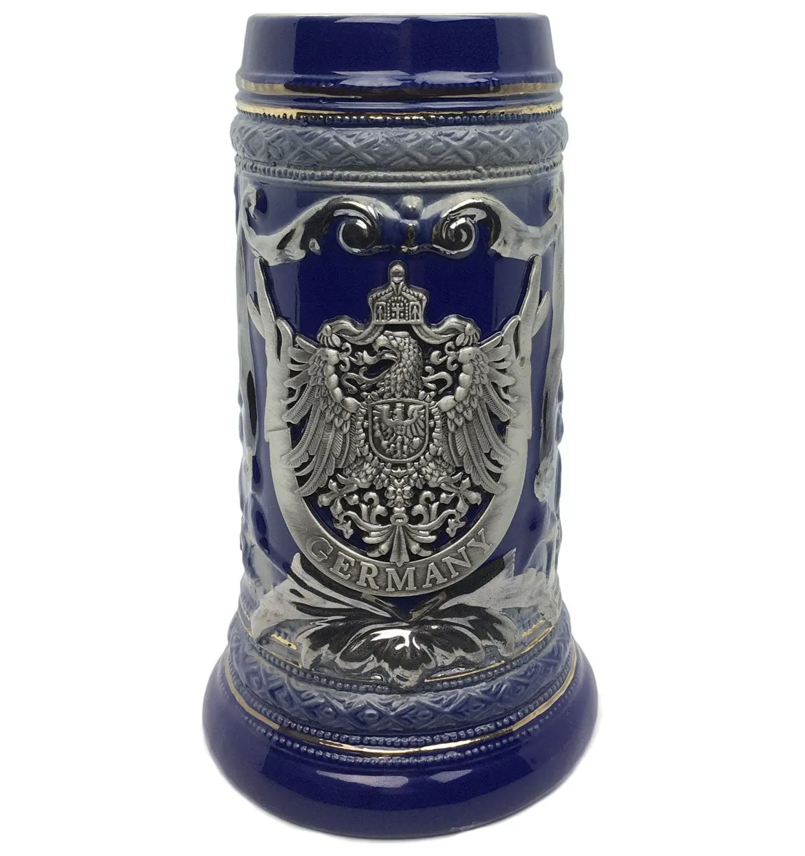 Engraved Ceramic Beer Stein .75L German Eagle Metal Medallion