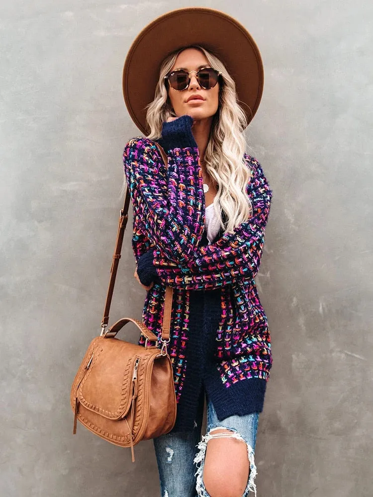 FashionSierra - Fitshinling Bohemian Plaid Cardigans Vintage Long Coat Female Jacket Knitwear Winter Slim Sweater