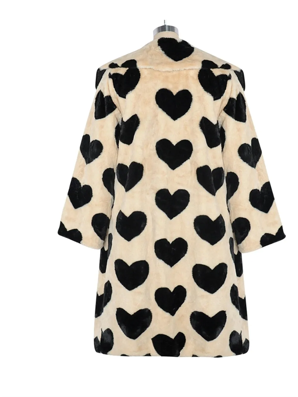 Faux Fur Heart Long Winter Coat