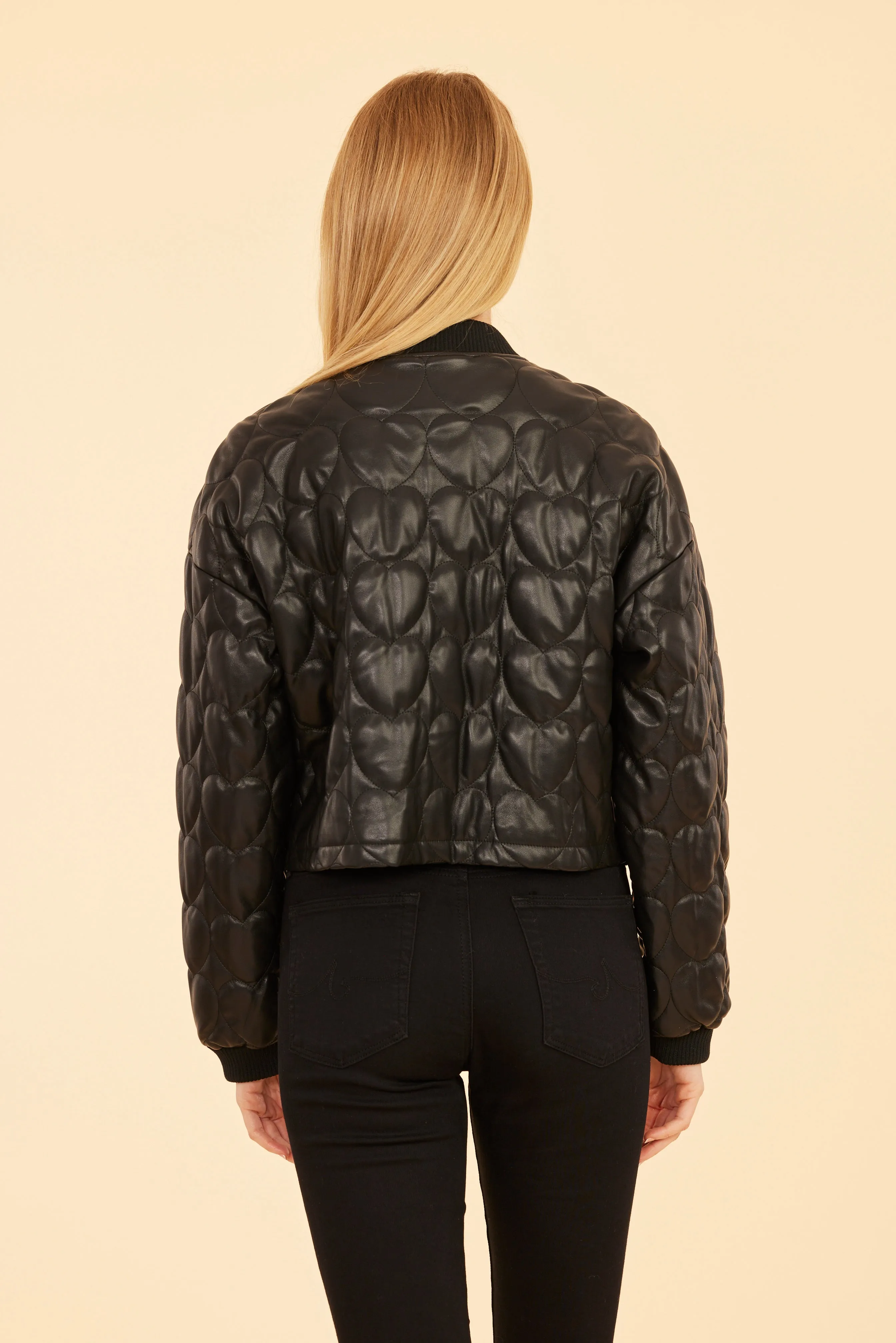 Faux Leather Heart Quilted Jacket