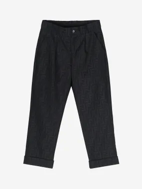 Fendi Boys FF Jacquard Trousers in Navy