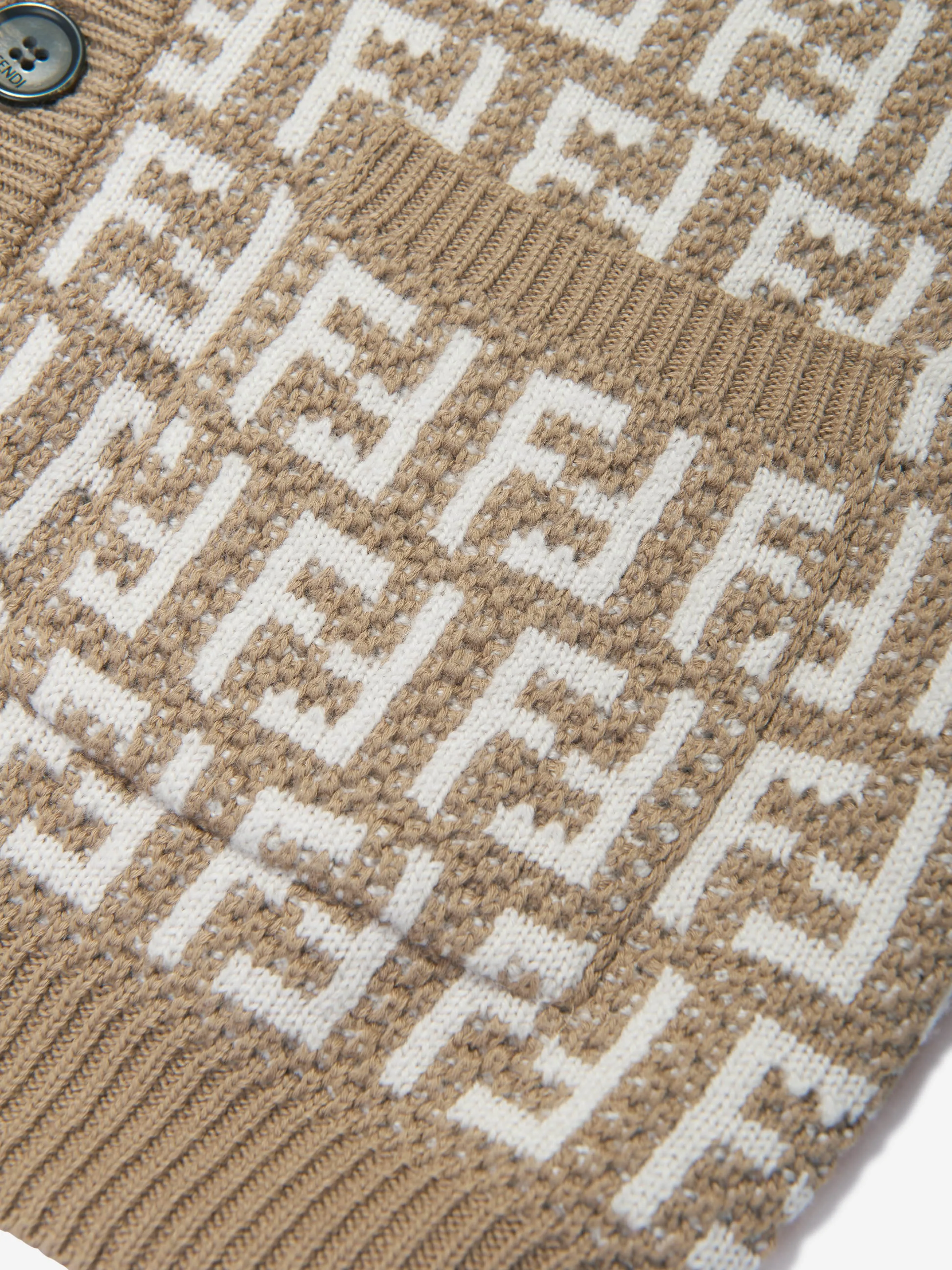 Fendi Kids Knitted FF Logo Cardigan in Beige