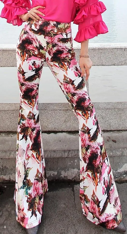 Floral Print Flared Leg Pants