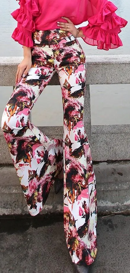 Floral Print Flared Leg Pants