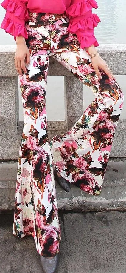 Floral Print Flared Leg Pants