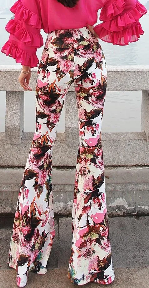 Floral Print Flared Leg Pants