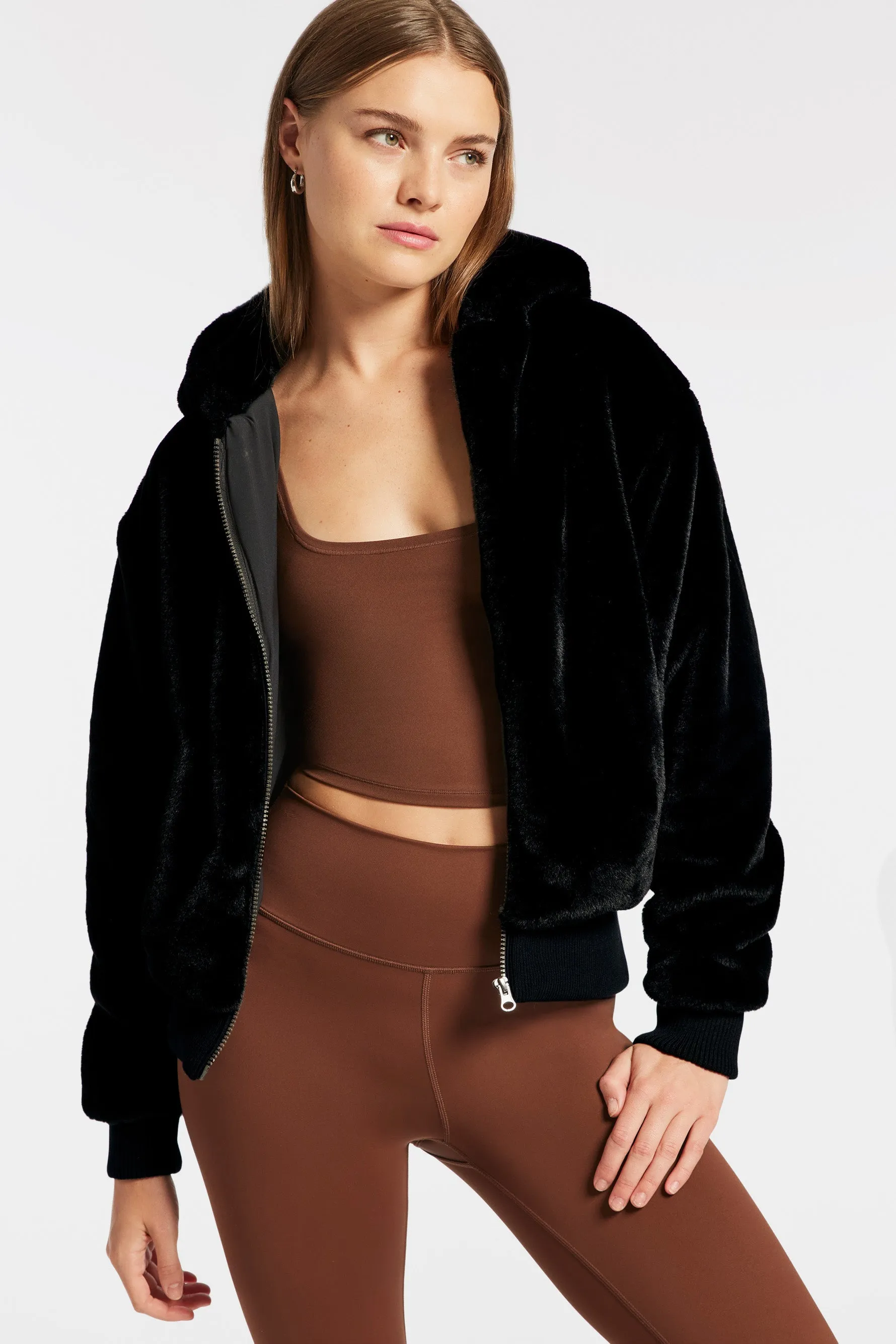 Fur Bomber Jacket - Jet Black