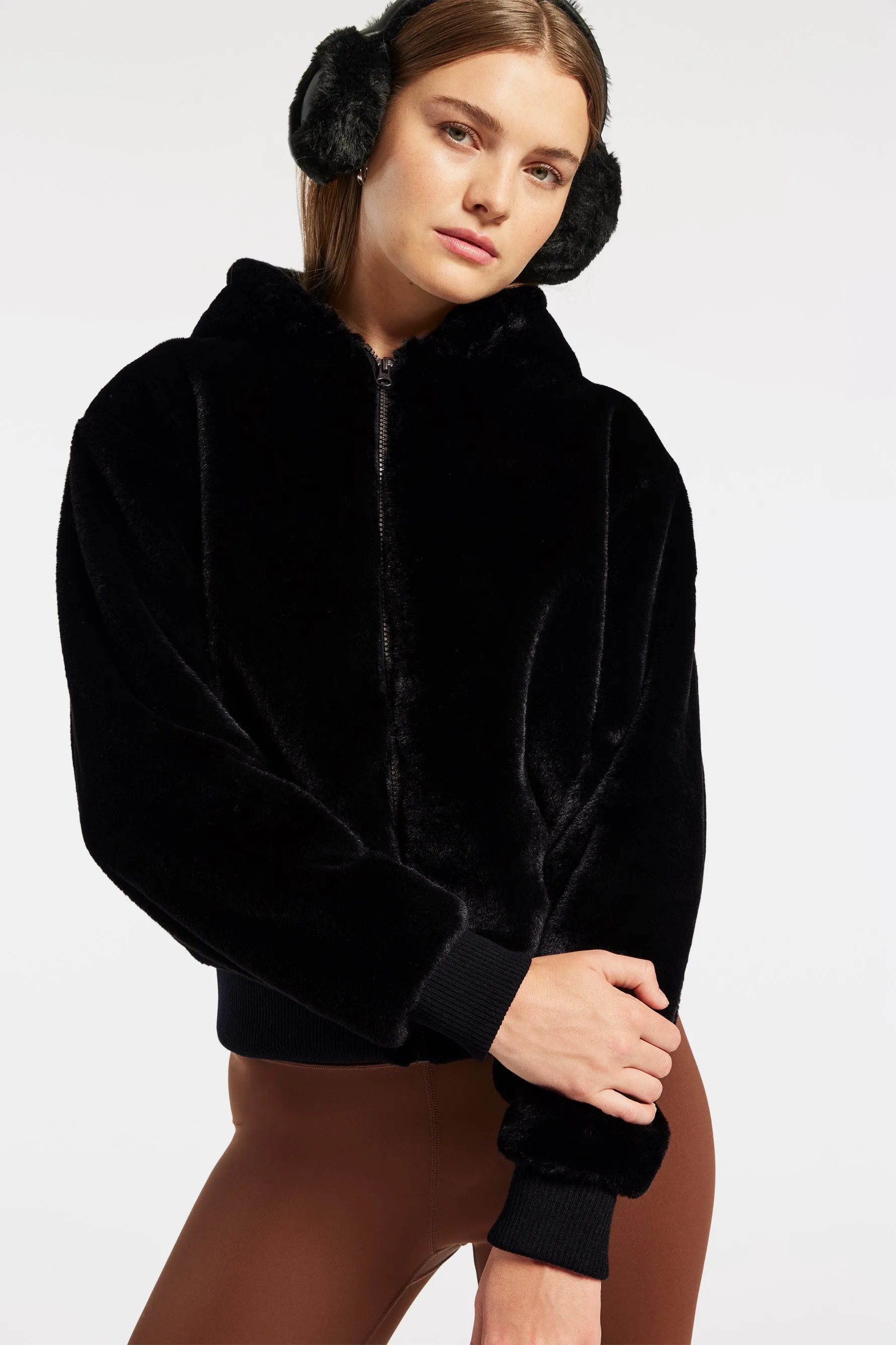 Fur Bomber Jacket - Jet Black