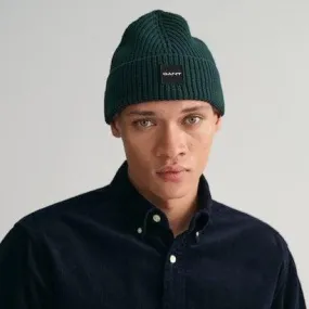 GANT Cotton Ribbed Knit Beanie in Tartan Green