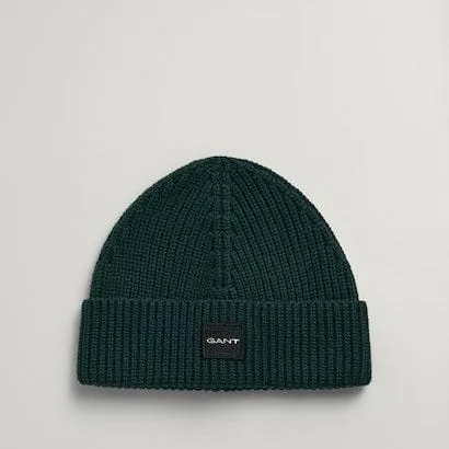 GANT Cotton Ribbed Knit Beanie in Tartan Green