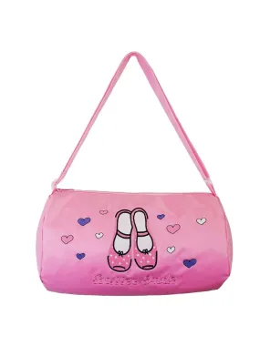 Girls Pink "Ballet Kids" Heart Shoes Print Zippered Dance Duffle Bag