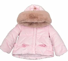 Girls Pink Velour Padded Coat