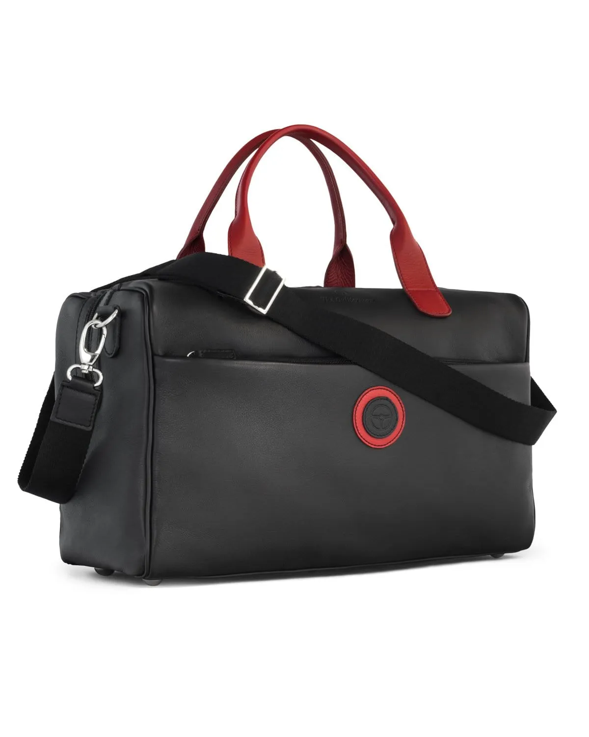 GLOBETROTTER - Full-grain Leather Duffle Bag - Black/Red