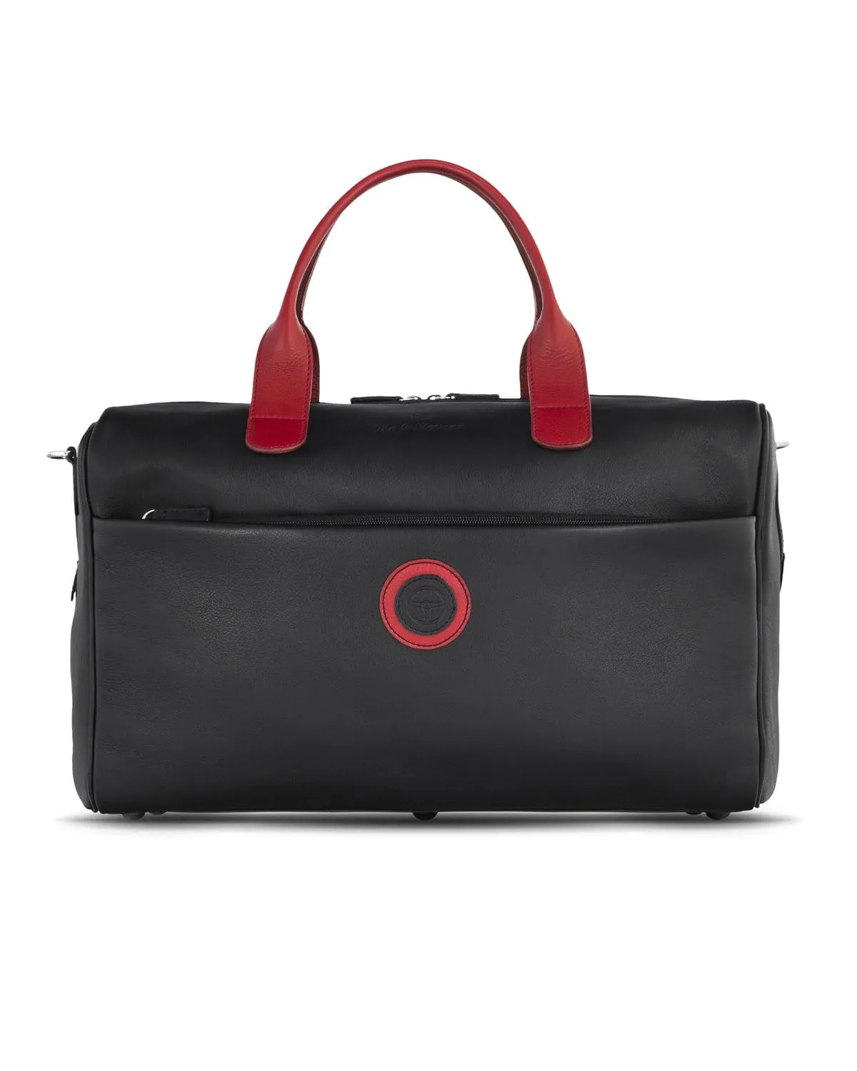 GLOBETROTTER - Full-grain Leather Duffle Bag - Black/Red