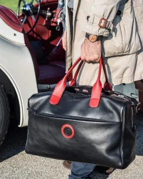 GLOBETROTTER - Full-grain Leather Duffle Bag - Black/Red