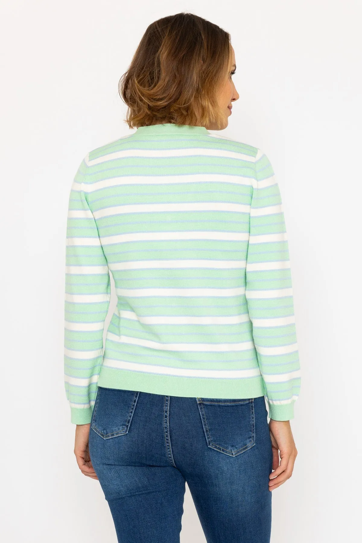 Green Stripe V-Neck Cardigan