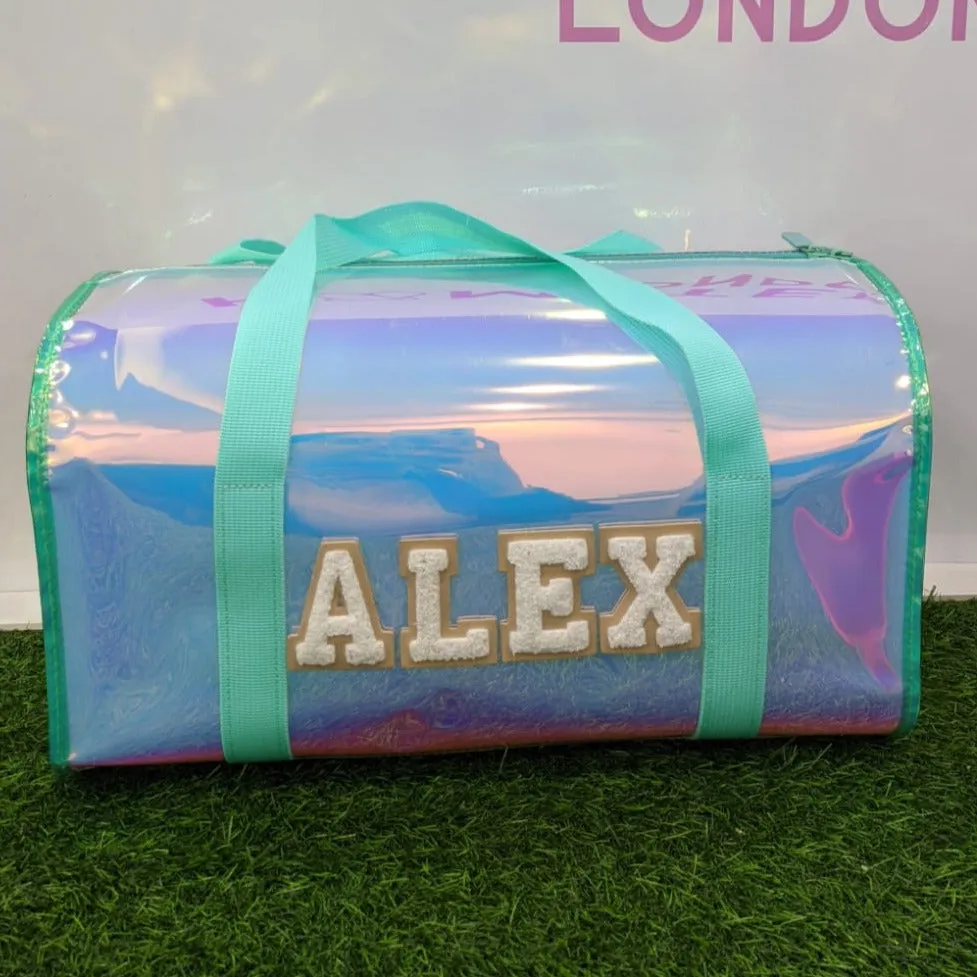 Hamster London Shiny Classic Duffle Bag Aqua With Personalization Sticker